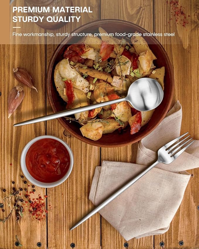 20 Pieces Silverware Set, Ollex Matte Flatware Set for 4, Stainless Steel Utensil set with Knives Forks and Spoons Dishwasher Safe Tableware Cutlery Set for Home Kitchen Restaurant Hotel