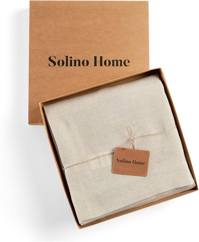 Solino Home Linen Tablecloth 70 x 132 Inch - 100% Pure Linen Flax Table Cloth for Rectangle Tables - Sonoma, Machine Washable Tablecloth for New Year