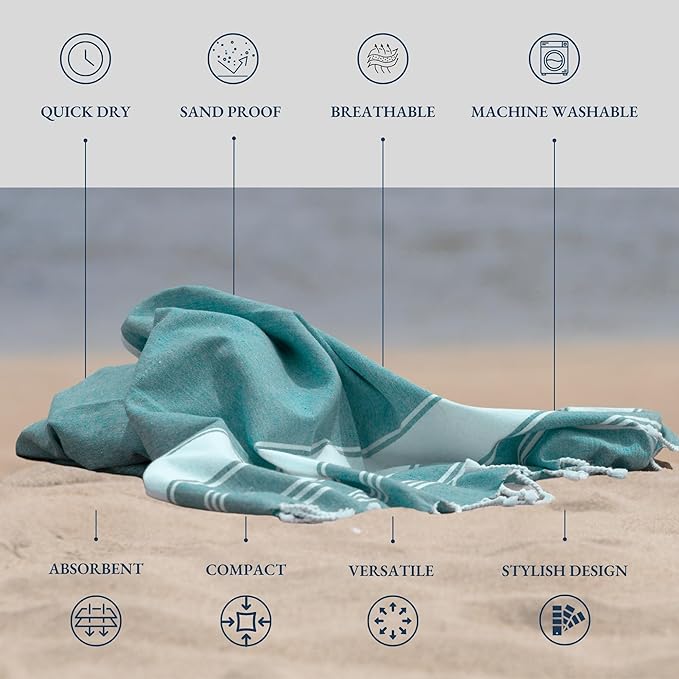 LANE LINEN Oversized Beach Towel - Beach Towels 4 Pack, Pre-Washed Pool Towel, Extra Large Beach Towel, Quick Dry & Sand Free, Lightweight Travel Towel, 39"x71" - Hunter Green