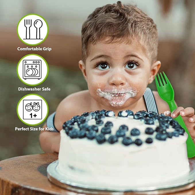 12 Pcs Kids Spoons and Forks Toddler Utensils Plastics Reusable Silverware Baby Cutlery Set Feeding Dinnerware Utensils BPA Free Microwave Dishwasher and Freezer Safe- Rainbow