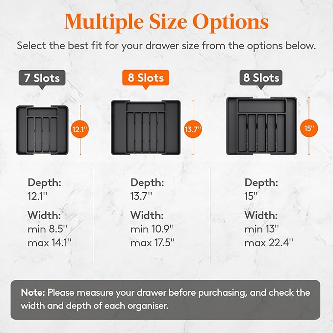 Lifewit Silverware Drawer Organizer, Expandable Utensil Tray for Kitchen, BPA Free Flatware and Cutlery Holder, Adjustable Plastic Storage for Spoons Forks Knives, 10.9"-17.5" x 13.7", Black