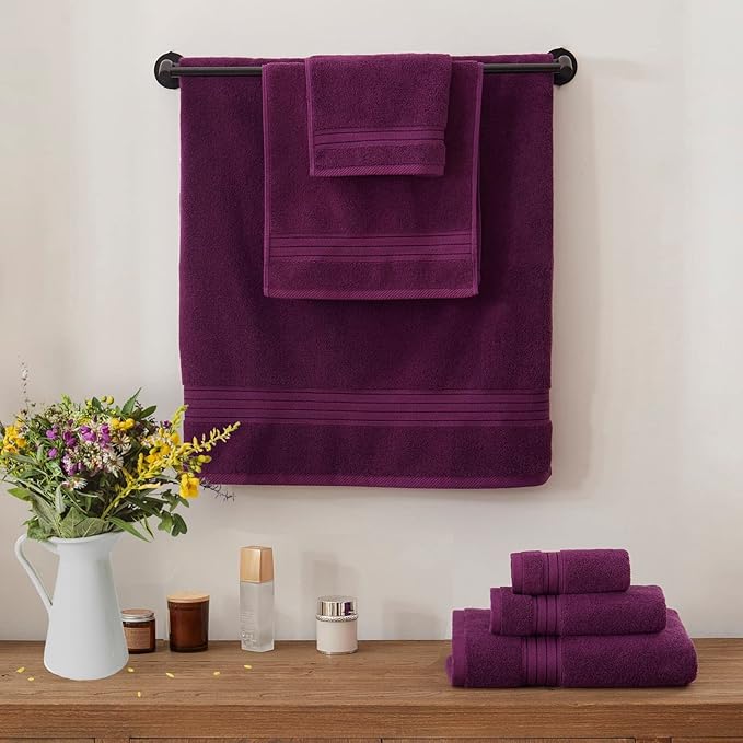 COZYART Luxury Purple Bath Towels Set, Turkish Cotton Hotel Large Towels for Bathroom, Thick Bathroom Set of 3 with 1 Bath Towel, 1 Hand Towel, 1 Washcloth, 650 GSM