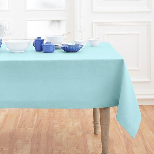 Solino Home Aqua Blue Linen Tablecloth 52 x 52 Inch - 100% Pure Linen Square Table Throw - Fete, Machine Washable Fabric Table Cloth for Winter