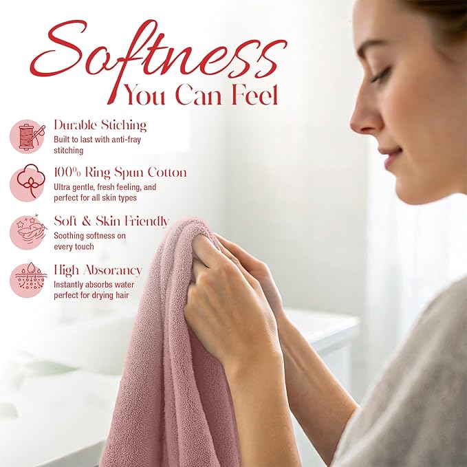 RIVERSIDE 12 Pack Washcloths - 12x12 Inches, 400 GSM, 100% Ring-Spun Cotton - Soft, Absorbent & Durable Face and Body Towels - for Bathroom, Spa, Gym, Makeup Removal & Everyday Use - Dusty Rose