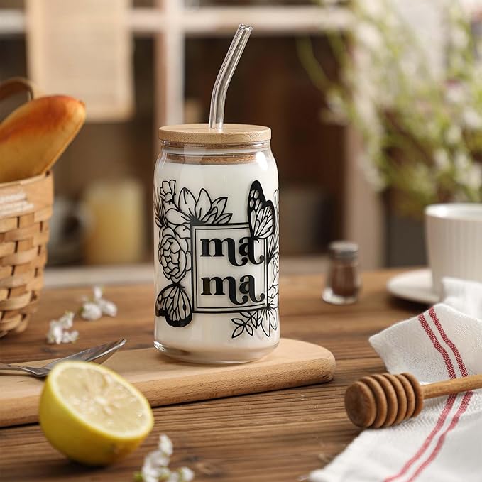 Mama Cup Gifts from Daughter Son, Mothers Day Gifts for Mama, Personalized Birthday Christmas Gift for Mother, Thank You Gift Ideas for Mom, New Mom for Women - 16 oz Iced Coffee Glass Cup