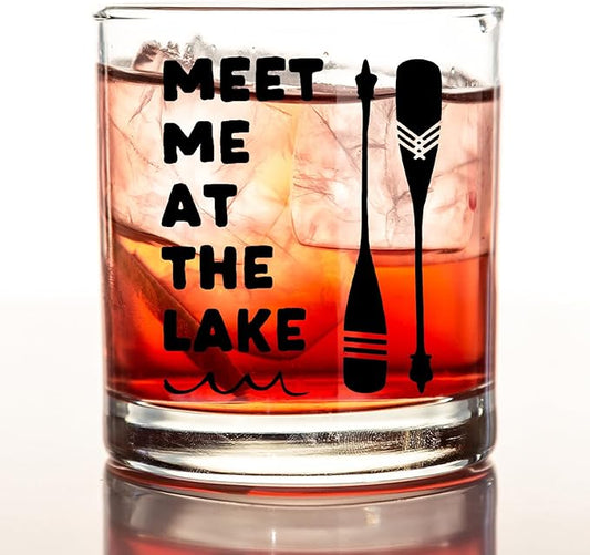kunlisa Lake Lovers Gifts Whiskey Glasses, Lake House Decor and Gifts, Meet Me at the Lakes 10 oz Drinking Rocks Glasses for Women Men Whisky Cocktail Scotch Bourbon Liquor
