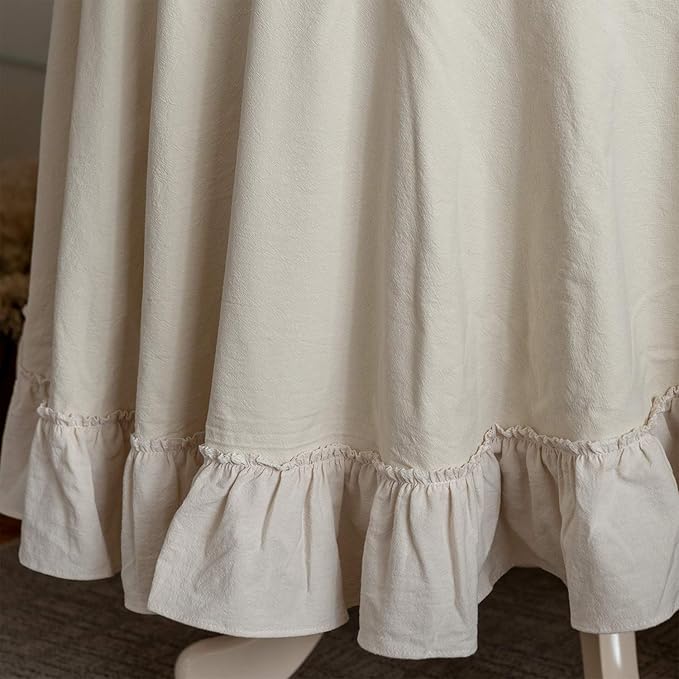 Retro Farmhouse Ruffle Round Tablecloth Cotton Flounces Trim Washable Table Cover White Tablecloths for Rectangle Table Baby Shower Kitchen Party Wedding Decor,70'' Round
