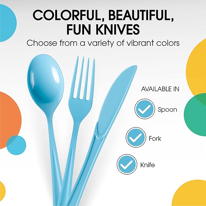 Party Solids Light Blue Plastic Forks 200 Pcs Light Blue Forks Disposable Utensils Heavy Duty Plastic Cutlery Set Disposable Cutlery Sets Flatware Sets Silverware Set Party Supplies & Party Tableware
