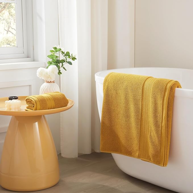 COZYART Gold Bath Towel Set 6pcs, Turkish Cotton Bathroom Towel Sets Soft Absorbent and Durable 650 GSM Luxury 6 Pcs with 2 Bath Towels, 2 Hand Towels, 2 Washcloth