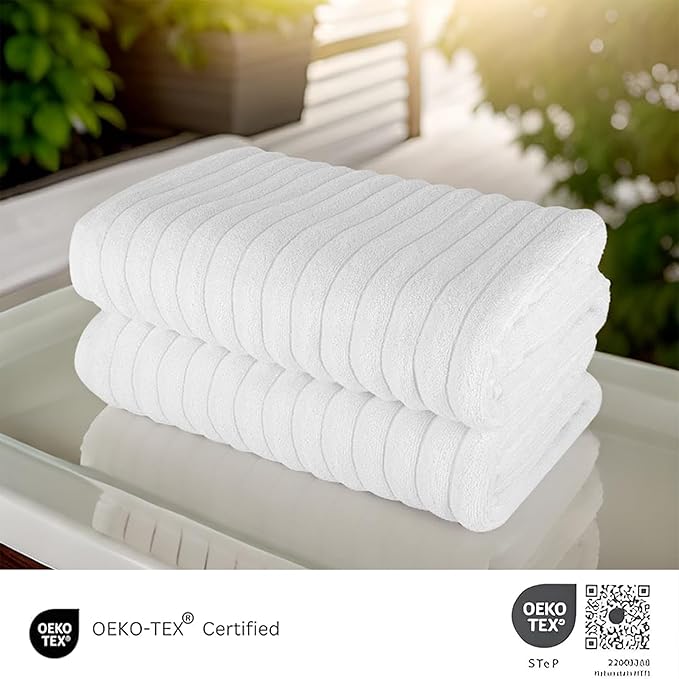 Classic Turkish Towels CTT - Premium 2 Piece Jumbo Bath Sheets, 100% Turkish Cotton, Absorbent & Ultra Comfy Bath Towel Sheets for Hotels & Spa | 40"x65" (White)