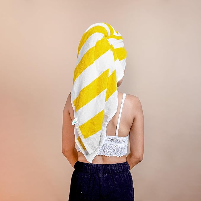 Salt Earth Cotton Striped Beach Cabana Towel, 4 Pack - 30"x60" Quick Dry Towels, Pool Essentials, Travel, Gym & Bathroom Towels, Oversized Beach Vacation Essentials (Lemon Yellow)