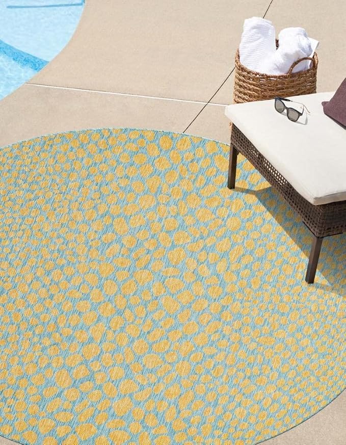 Unique Loom Jill Zarin Jill Zarin Outdoor Collection Area Rug - Cape Town (13' Round, Yellow and Aqua/Light Blue)