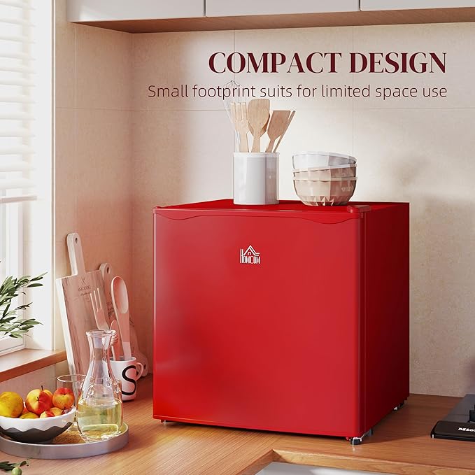 HOMCOM Mini Freezer Countertop, 1.1 Cu.Ft Compact Upright Freezer with Removable Shelves, Reversible Door for Home, Dorm, Apartment and Office, Red