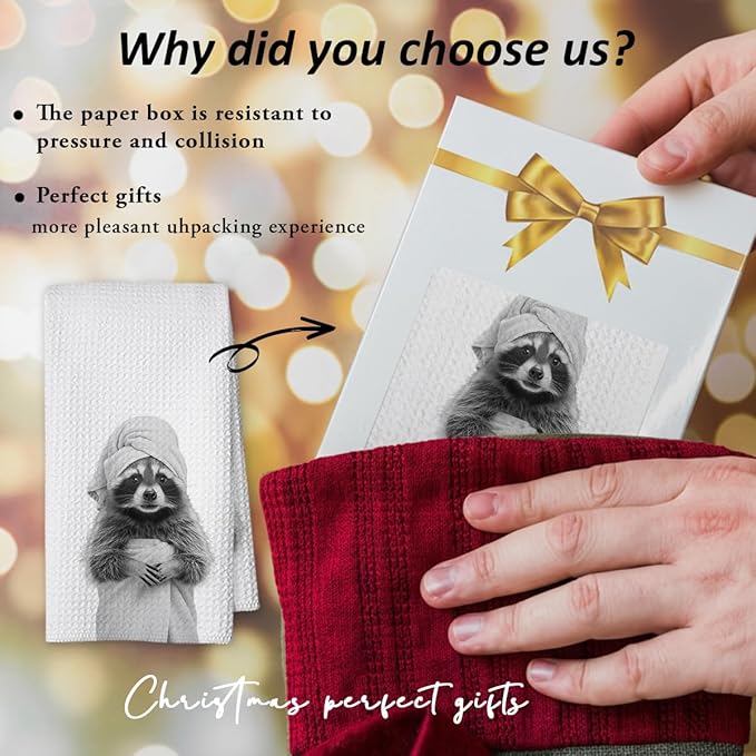 Cute Raccoon Kitchen Towels 1 PCS, Funny Racoon Gifts for Women, Raccoon Decor Hand Towels for Bathroom, Cute Animal, Women, Pet Owners Housewarming-A06