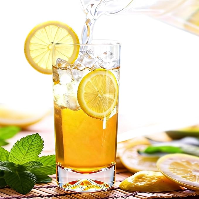 Drinking Glasses Set of 6, 16oz Glass Cups with Wide Mouth Design,Water Glasses for Bar Glassware, Premium Tall Glasses Drinking Set for Water, Beer, Juice and Cocktail, Unique Christmas Gifts