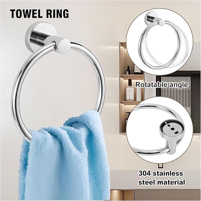 5-Piece Towel Racks for Bathroom, Stainless Steel Bathroom Accessories Set, Bathroom Towel Holder Wall Mounted, Sturdy Bath Towel Bar Set Bathroom Hardware Set (Chrome)