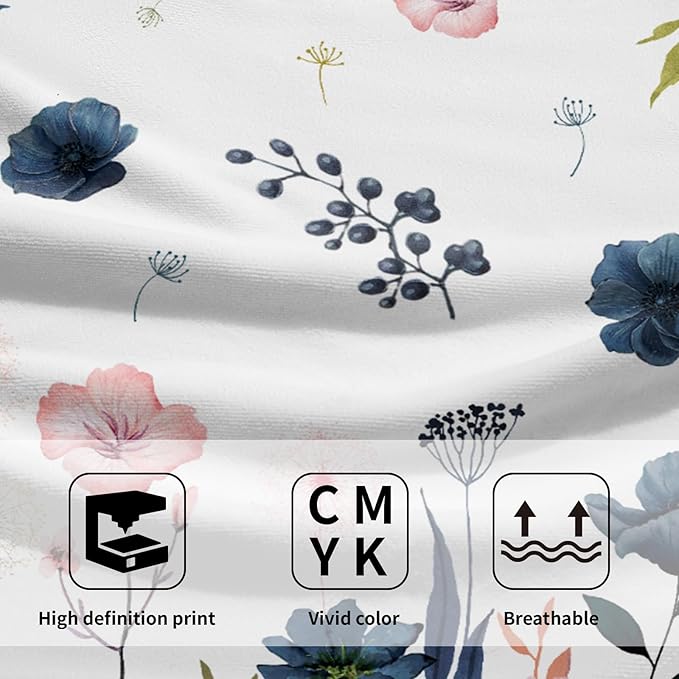 Imiss Navy Blue Pink Floral Hand Towels for Bathroom Set of 2 Poppy Flowers Botanical Leaf Guest Face Towel 14.4 x 28.3 Inch for Kitchen Gym Hotel Spa