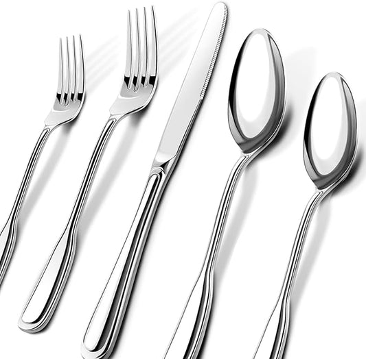 Silverware Set for 8, Heavy Duty Stainless Steel Cutlery Set with Wide Handles, Mirror Polished Utensils Spoons and Forks Set for Kitchen，Dishwasher Safe (Silver, 40 Pieces for 8)