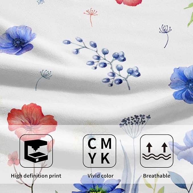 Imiss 4th of July Hand Towels Set of 2 Patriotic Blue Red Poppy Flowers Dish Cloth Bath Towels 14.4 x 28.3 Inch for Kitchen Bathroom Gym Spa Hotel