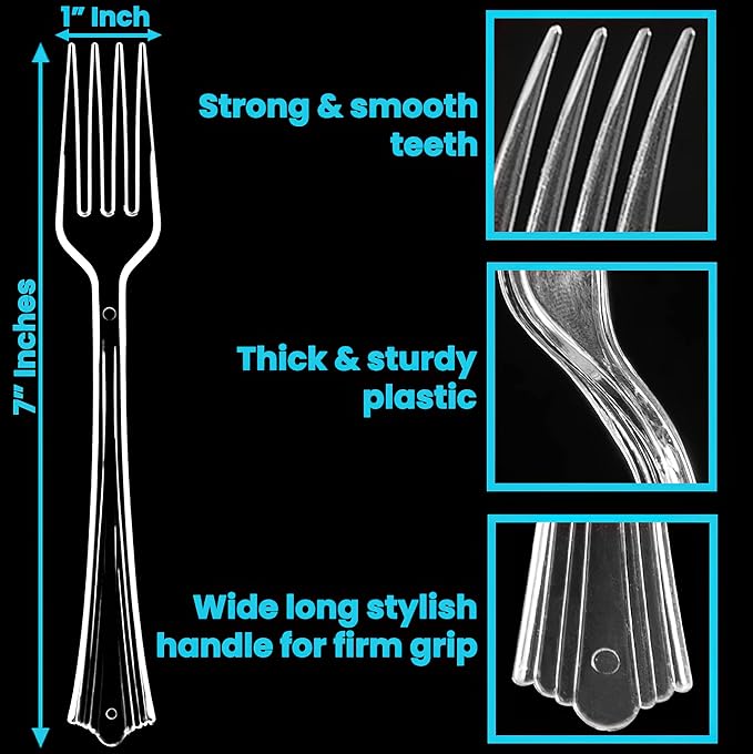 Lonezo [150 Count] Plastic Forks Clear Forks Plastic Disposable Shatter Resistant Disposable Forks Eco Friendly Plastic Forks Heavy Duty Plastic Utensils