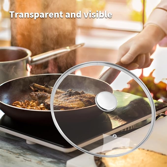 12.5" Tempered Glass Pan Lid with Steam Vent, Thickened to 4mm and Dishwasher Safe and Oven up to 480℉, Universal Lid Fit for Cast Iron Skillets, Frying Saute Pan, Cooking Pot