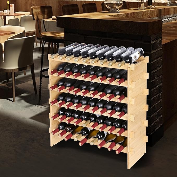 VEVOR 8-Tier 72 Bottles Stackable Modular Wine Rack, Freestanding Wines Holder Display Shelf, Solid Bamboo Wood Storage Racks, Wobble-Free Shelves for Kitchens, Dining Rooms, Cellars, Natural Color