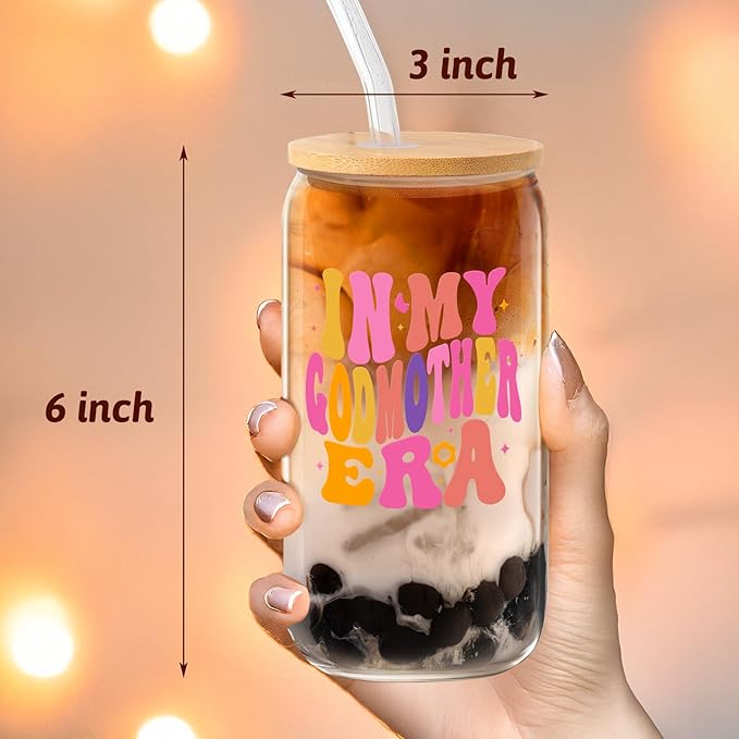 Godmother Proposal Gift for Women - Will You Be My Godmother Pregnancy Announcement Gifts - Christmas, Birthday, Mother's Day - 16 Oz Coffee Glass