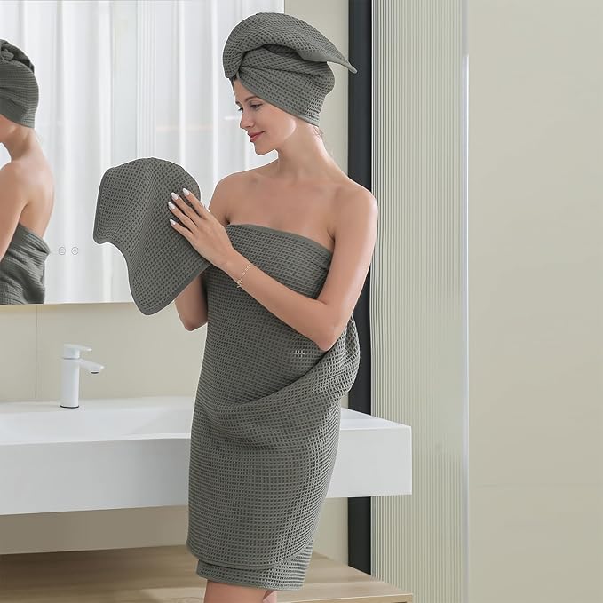 40 x 80 Inches Extra Large Bath Sheets Towels Microfiber Waffle Oversized Bath Towels for Bathroom Quick Dry Lightweight (Green, Bath sheets-2PCS)