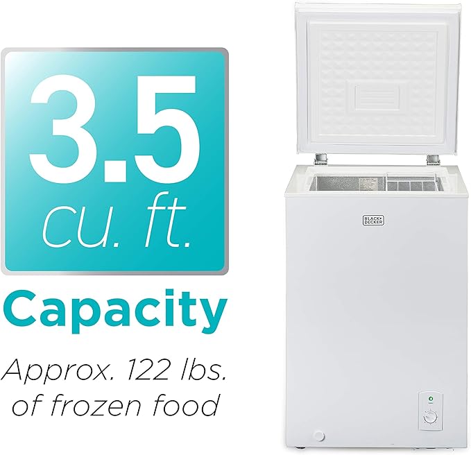 BLACK+DECKER 3.5 Cu. Ft. Chest Freezer, Holds up to 122 Lbs. of Frozen Food with Organizer Basket, BCFK356