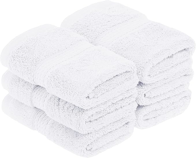 Superior Egyptian Cotton Pile Face Towel/Washcloth Set of 6, Ultra Soft Luxury Towels, Thick Plush Essentials, Absorbent Heavyweight, Guest Bath, Hotel, Spa, Home Bathroom, Shower Basics, White