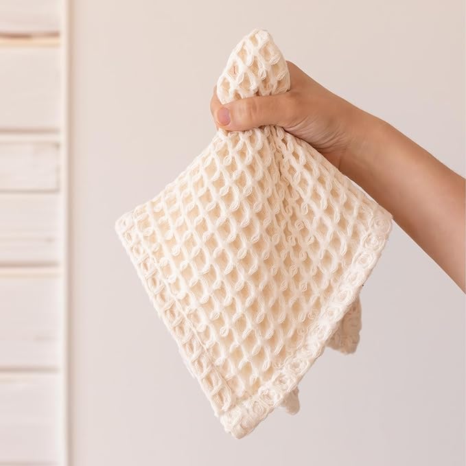 Waffle Washcloths Set of 8 Natural Undyed - Premium Quality 100% Turkish Cotton Face Washcloth, Soft Makeup Towel, Shower Cloth, Kitchen Towel (Natural, Set of 8 Washcloths)