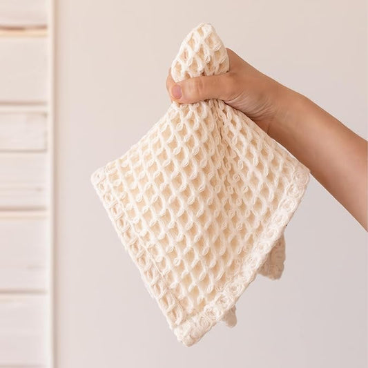 Waffle Washcloths Set of 8 Natural Undyed - Premium Quality 100% Turkish Cotton Face Washcloth, Soft Makeup Towel, Shower Cloth, Kitchen Towel (Natural, Set of 8 Washcloths)