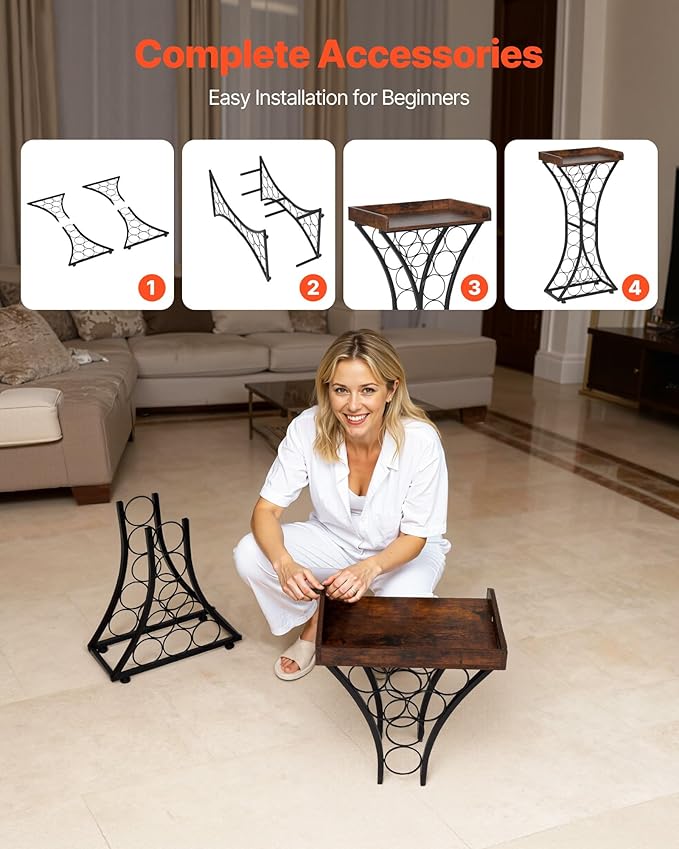 VEVOR 15 Bottle Wine Rack, Freestanding Floor Wine Holder Stand Liquor Cabinet with Wood Tabletop, Easy Assembly Floor Storage Rack, for Home Bar Kitchen Living Room Dining Room, Black