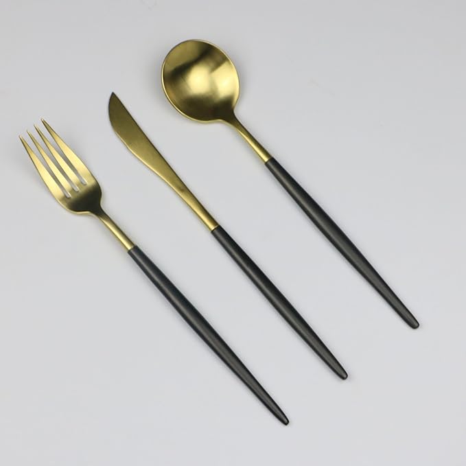 20-Pieces Luxury Black Handle Gold 18/10 Stainless Steel Flatware Set, Matte Finish, Service for 4