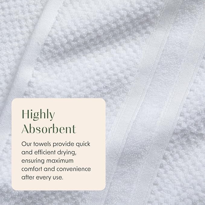 Springtree Home White Bath Towels Set of 4 | Popcorn Textured | 100% Combed Cotton | Absorbent Quick-Dry Towels for Bathroom | Oeko-TEX® Standard 100 Cotton | Poli Collection - Bright White