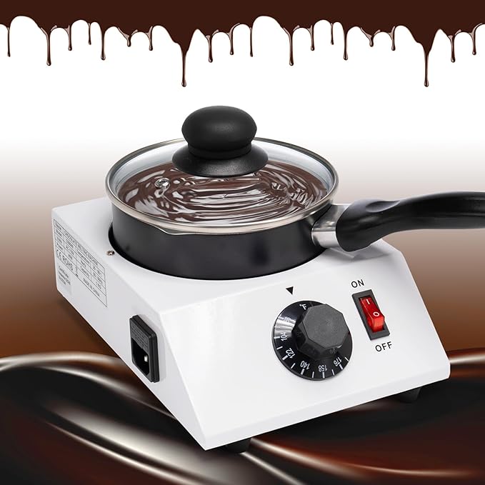 WICHEMI Chocolate Melting Pot Chocolate Tempering Machine Commercial Electric Chocolate Melter Fondue Pot for Chocolate, Butter, Cheese, Cream, Candy, Milk, Coffee, Desserts (Single Pot)
