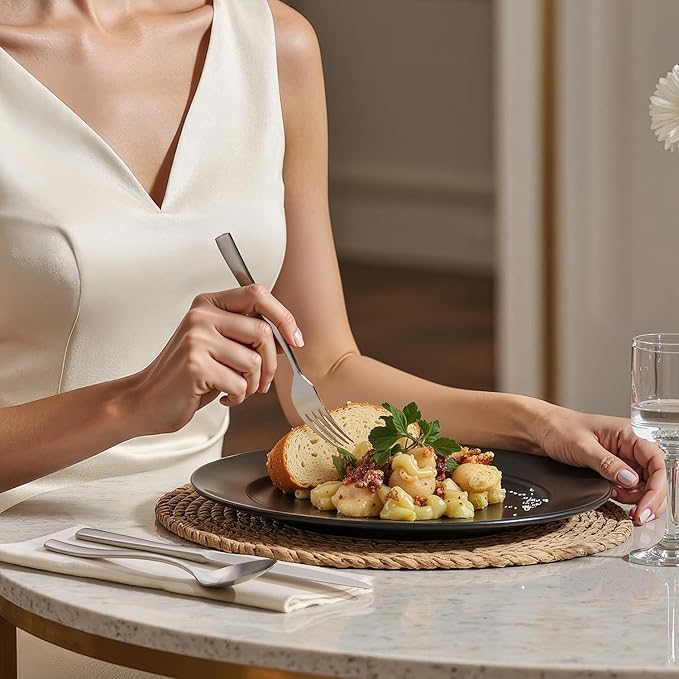 HIKAA 45-Piece Silverware Set with Serving Utensils, Heavy Duty Stainless Steel Flatware Set for 8 with Serving Utensils, Matte Satin Cutlery Set Dishwasher Safe