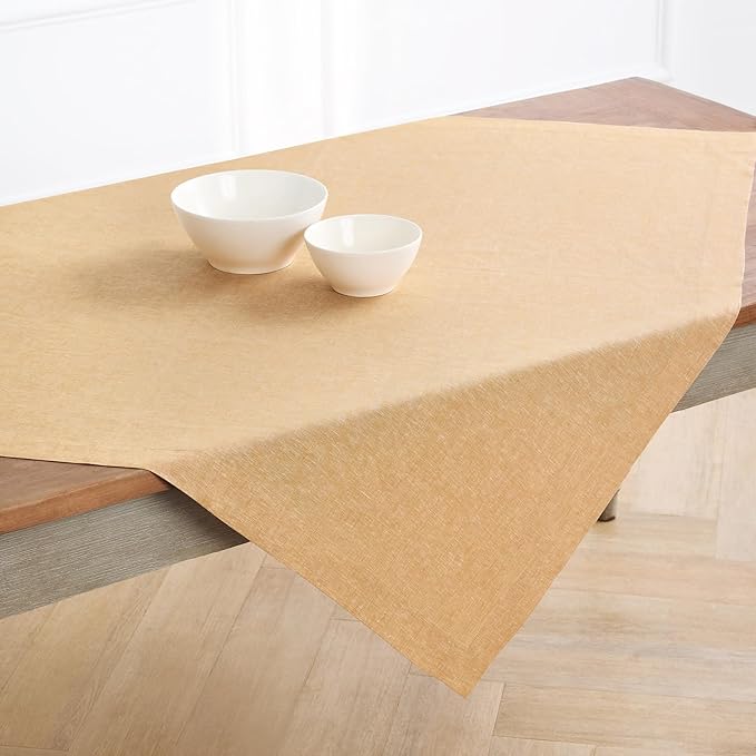Solino Home Linen Cloth Tablecloth 52 x 52 Inch - 100% Pure Linen Golden Nugget Square Tablecloth - Athena, Machine Washable Table Throw