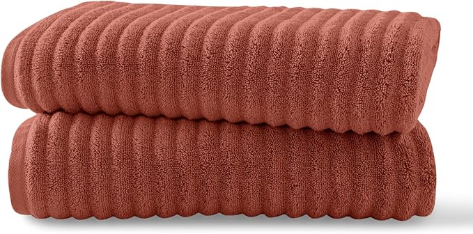 Blue Loom Ribbed Bath Sheet & Towel, 100% Cotton 600 GSM, Soft Absorbent Durable Quick Drying Bath Sheet & Bath Towel Set for Bathroom - Mason Set of 2 Terracotta Red (65" x 45" & 58" x 30")