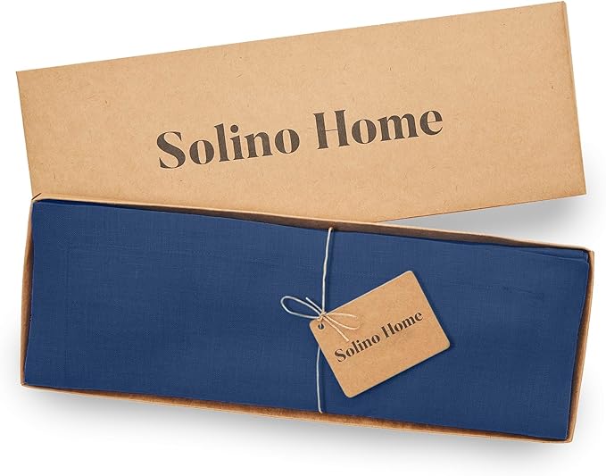 Solino Home Linen Placemats Set of 4 - Indigo Blue Placemats 14 x 19 Inch - 100% Pure Linen Table Place Mats for Holiday, Winter, New Year - Fete