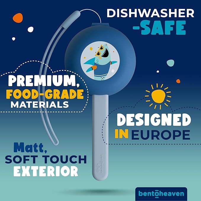 Bentoheaven Kids Travel Utensils with Case, Food-Grade Stainless Steel & BPA-Free Plastic, Travel Kid Cutlery Set, Dishwasher Safe Fork, Spoon & Case, Reusable Flatware, Silverware for Kids (Shark)