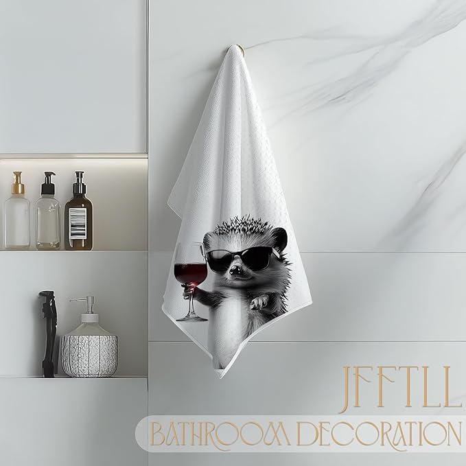 Funny Hedgehog Kitchen Towels, Hedgehog Gifts Dish Tea Towel, Bar Towels for Bartender, Wine Lover Gift, 16x24 Inch