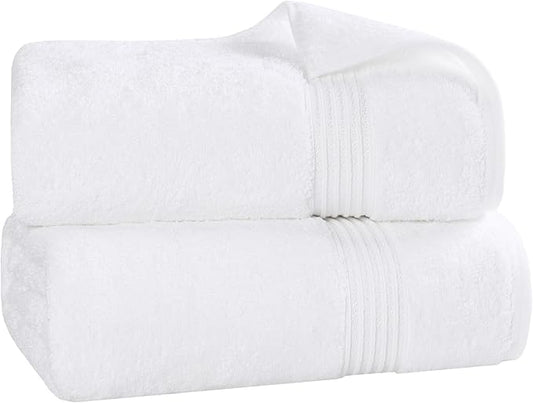 Superior Egyptian Cotton 2-Piece Bath Sheet Towel Set, Oversized Body Towels for Adults and Kids, Large Towel for Bath, Shower, Guest Bathroom, Spa, Gym, Resort, Essentials, Airbnb, White