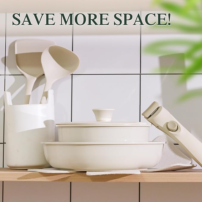 8 PCS Kitchen Cookware Set Pots and Pans Sets Non Stick, Induction Pan Set with Detachable Handle for RV Cookware,Oven Safe, PFOA Free