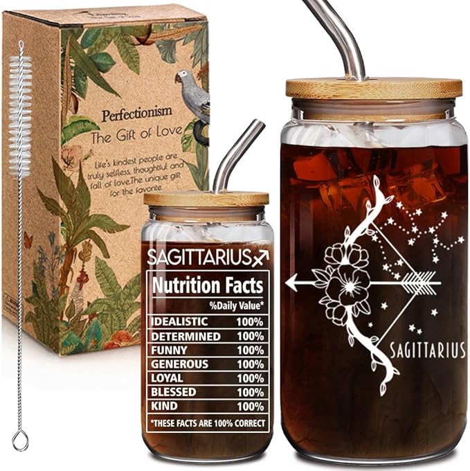 Sagittarius Zodiac Beer 16oz Can Glass Cup Constellation Gift for December Birthday Women Girls Friend Sister, Sagittarius Constellation Sign Star Drinking Jar for 12 Astrology Lovers with Gift Box