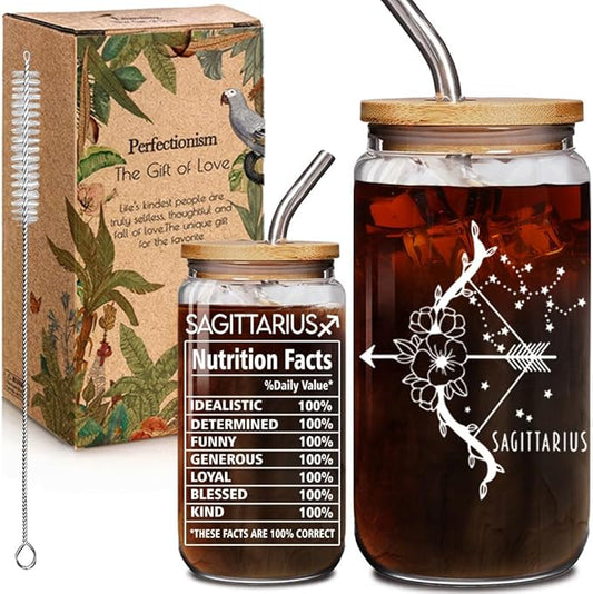 Sagittarius Zodiac Beer 16oz Can Glass Cup Constellation Gift for December Birthday Women Girls Friend Sister, Sagittarius Constellation Sign Star Drinking Jar for 12 Astrology Lovers with Gift Box