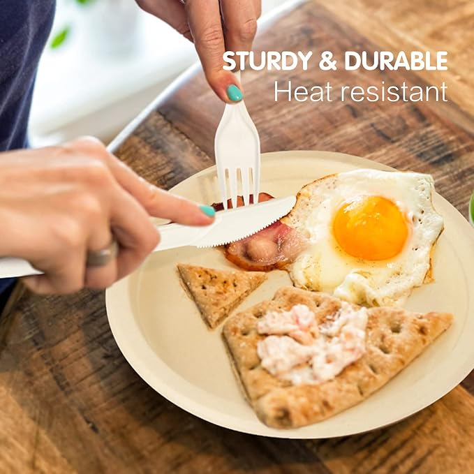 Gezond Compostable Forks 300 Count 7 Inch No Plastic Disposable Forks Heavy-duty Cutlery Set Eco-Friendly Utensils for Party Wedding Camping Office Picnic