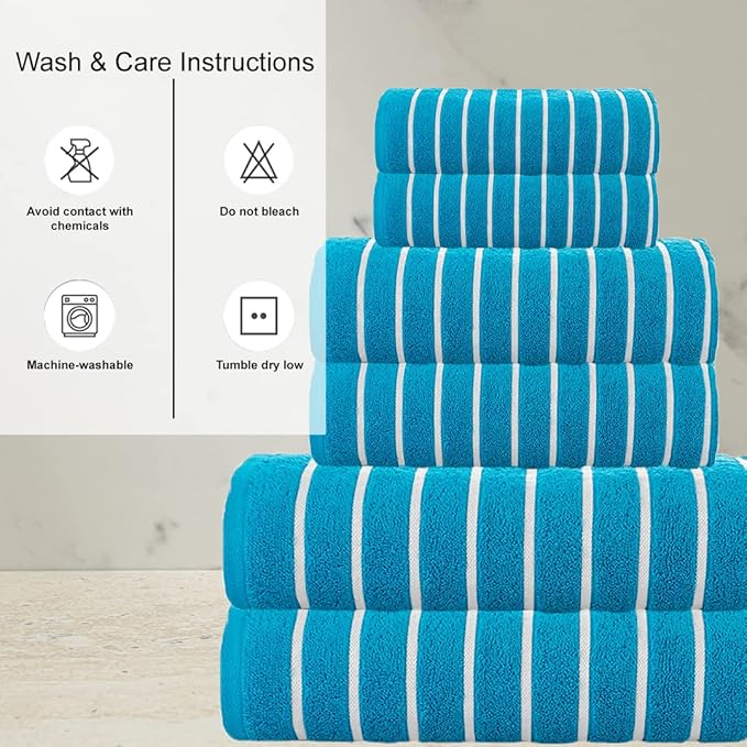 CASA COPENHAGEN Ecstatic 6 Pieces Towel Set- Teal Blue, 600 GSM 2 Bath Towel 2 Hand Towel 2 Washcloth, Designed in Denmark Made of Soft Egyptian Cotton for Bathroom, Kitchen & Shower.