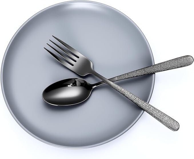 Drill Pattern Cutlery Set, 24-Piece Black Silverware Set With Steak Knives, Black Flatware Set For 4, Food-Grade Stainless Steel Set, Dishwasher Safe, Elegant Home Tableware and Dining Utensils