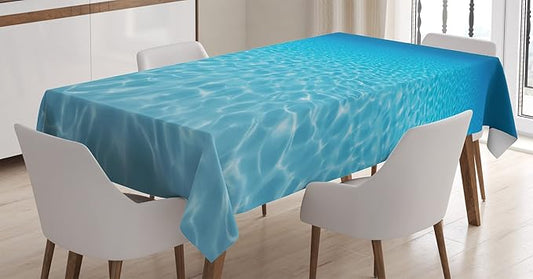 Ambesonne Ocean Tablecloth, Tranquil Underwater Scenery Clean Sandy Bottom Surface Sun Rays Coming, Dining Room Kitchen Rectangular Table Cover, 60" X 84", Blue Aqua